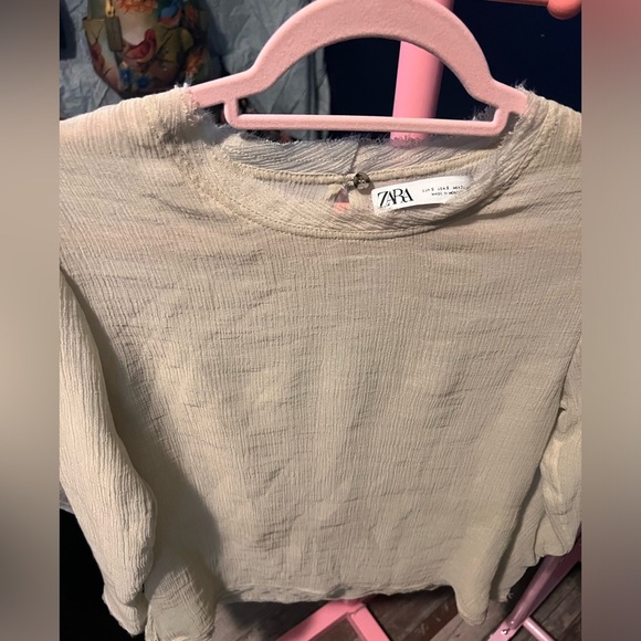 Zara plisse crinkle gauze blouse. Size S. Uncut detail on collar and sleeves. - Picture 2 of 4